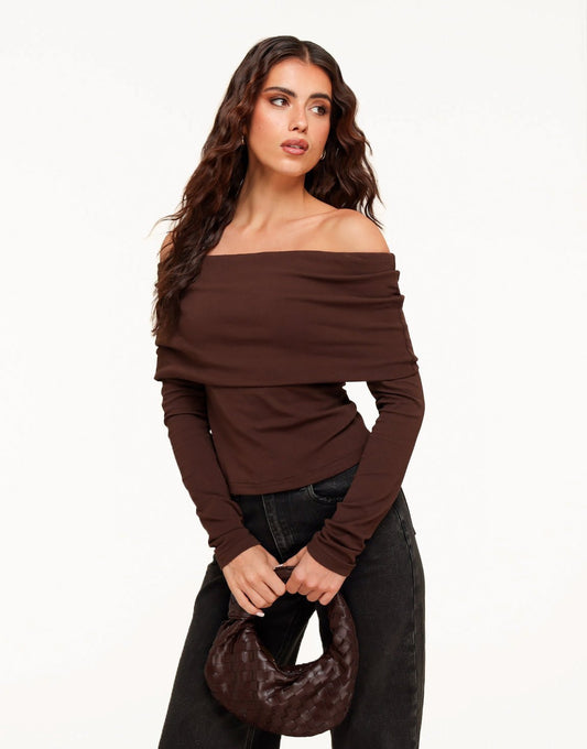 Donkerbruine Off Shoulder - Top - Olivia & Kate