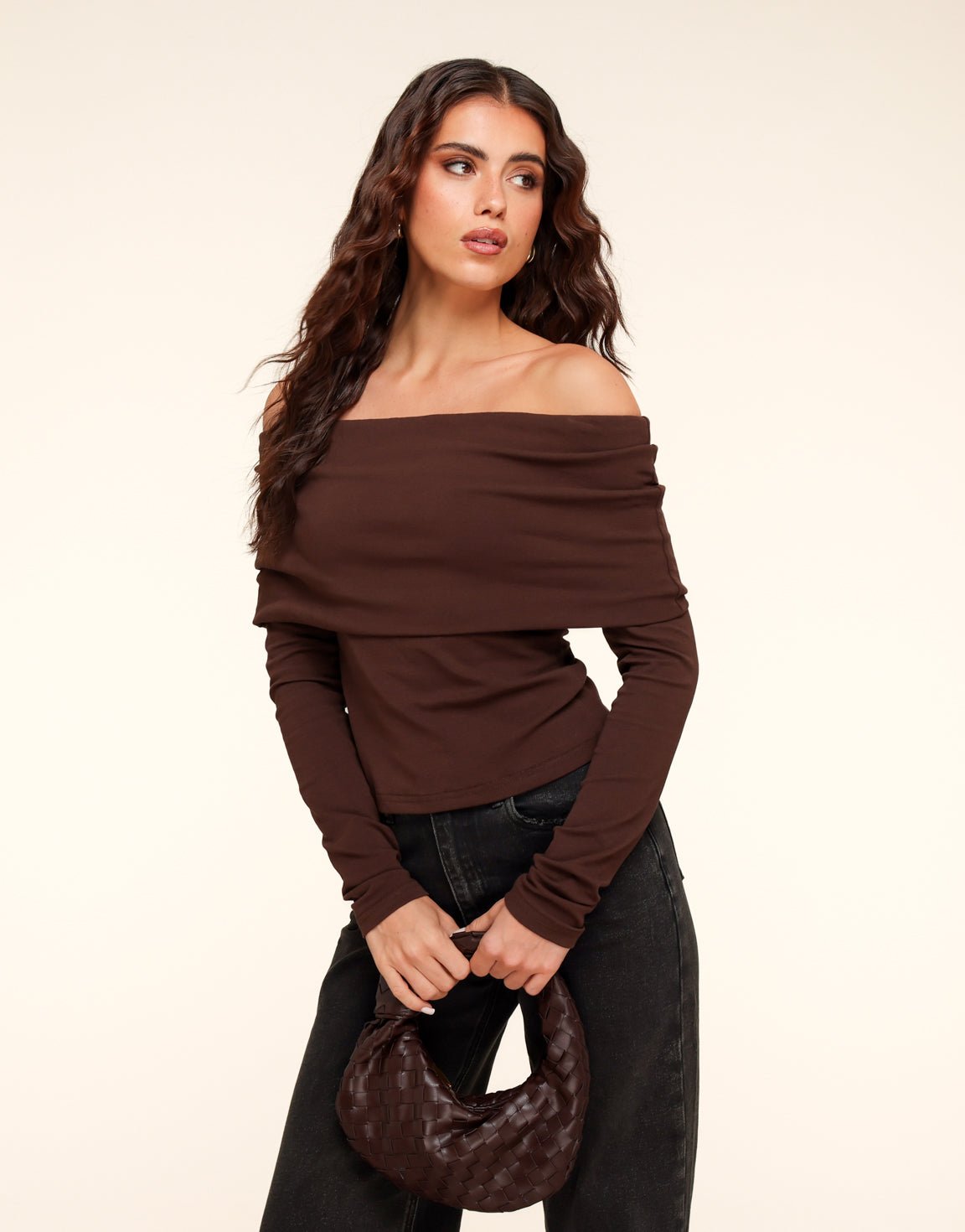 Donkerbruine Off Shoulder - Top - Olivia & Kate
