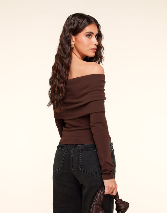 Donkerbruine Off Shoulder - Top - Olivia & Kate