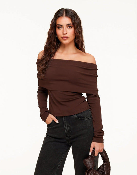 Donkerbruine Off Shoulder - Top - Olivia & Kate
