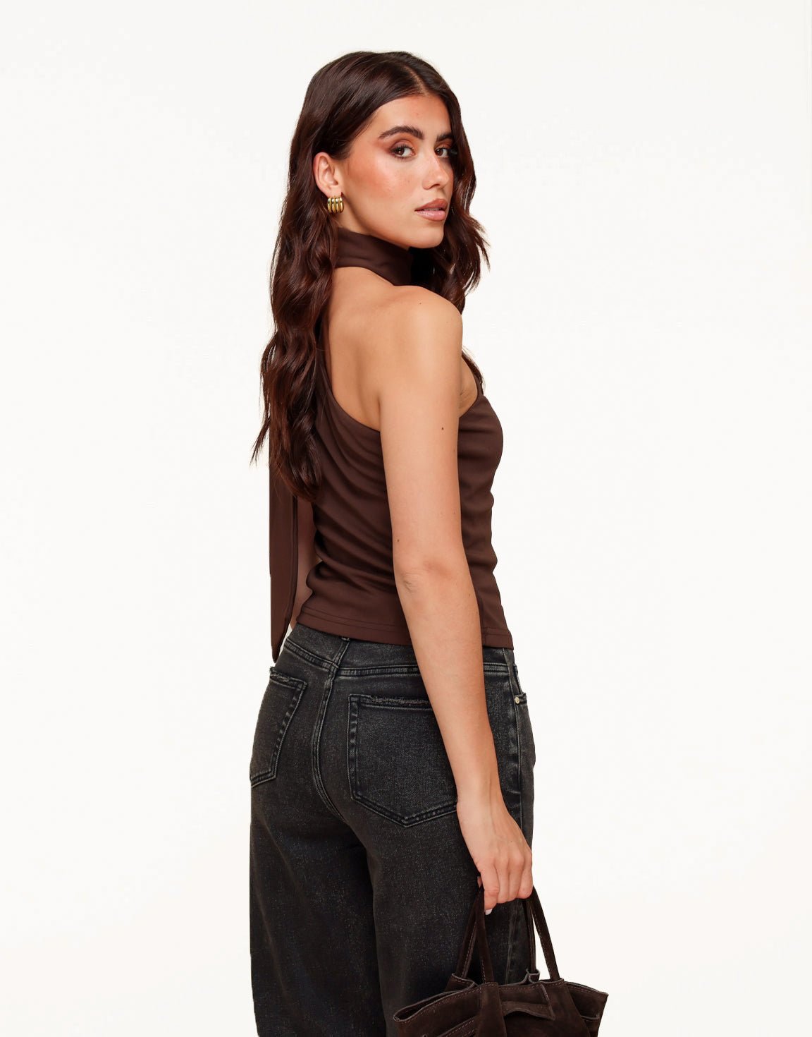 Donkerbruine One Shoulder Sjaal Detail - Top - Olivia & Kate