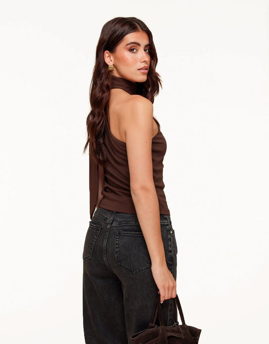 Donkerbruine One Shoulder Sjaal Detail - Top - Olivia & Kate