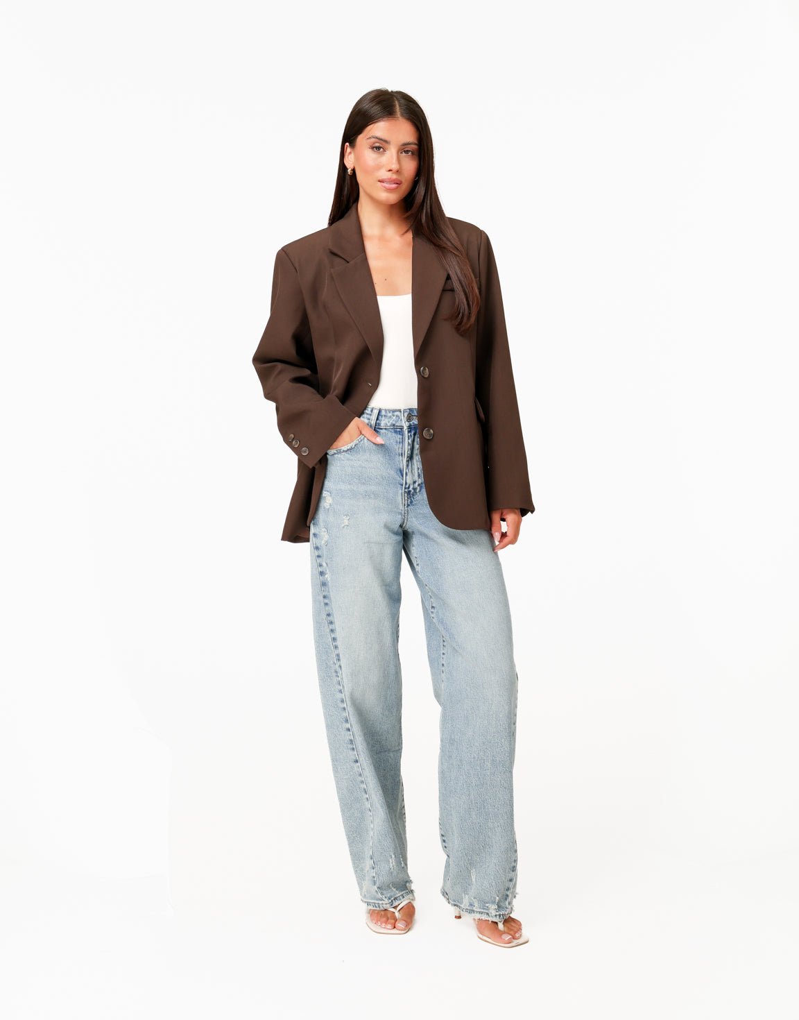 Donkerbruine Oversized Pasvorm - Blazer - Olivia & Kate