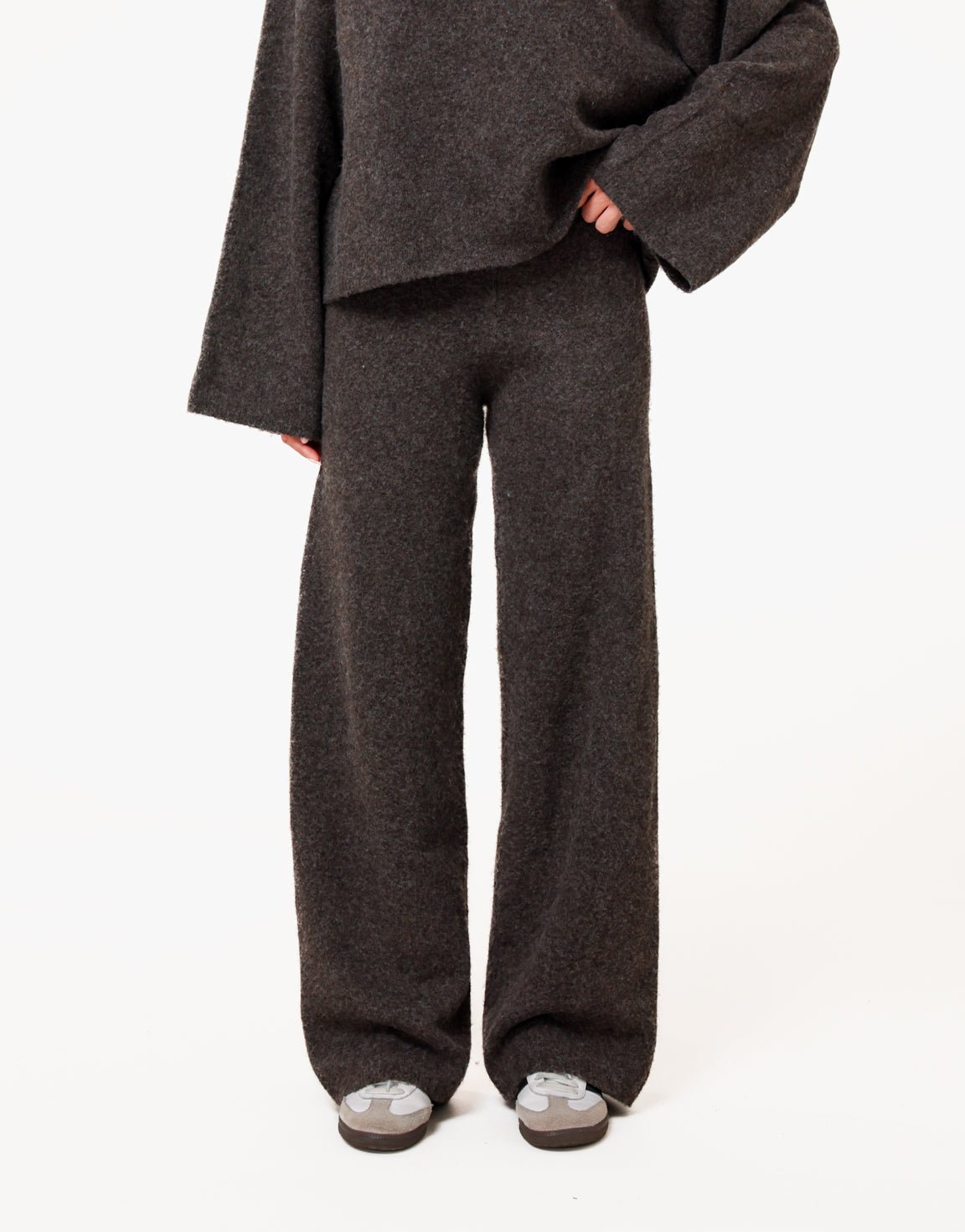 Donkerbruine Premium Gebreide Wijde - Broek - Olivia & Kate