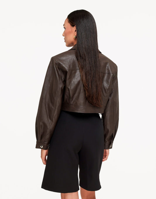 Donkerbruine PU Cropped Biker - Jas - Olivia & Kate