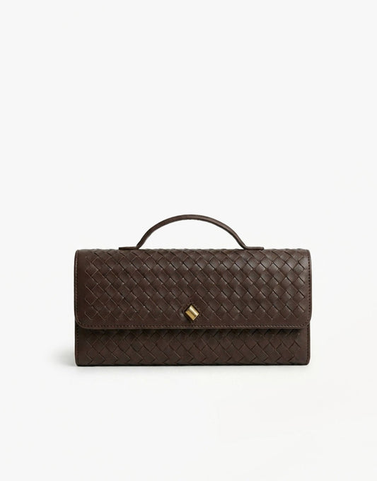 Donkerbruine PU Gouden Detail Clutch - Tas - Olivia & Kate