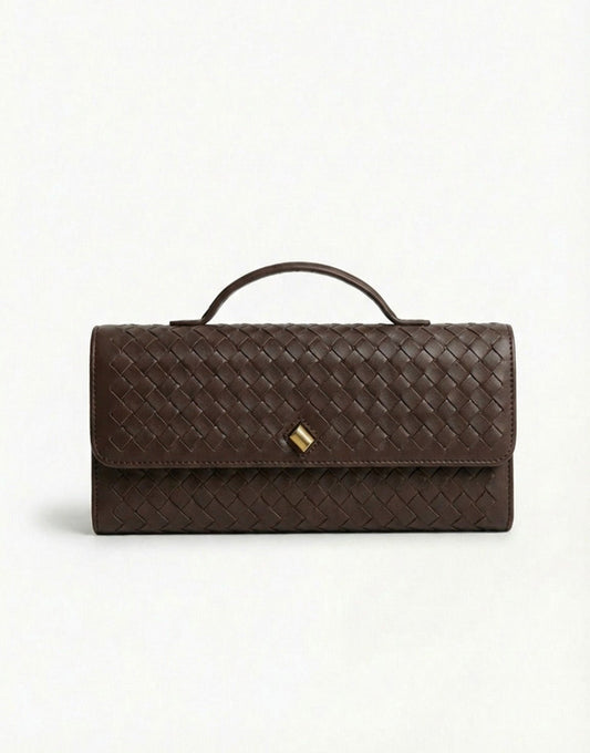 Donkerbruine PU Gouden Detail Clutch - Tas - Olivia & Kate