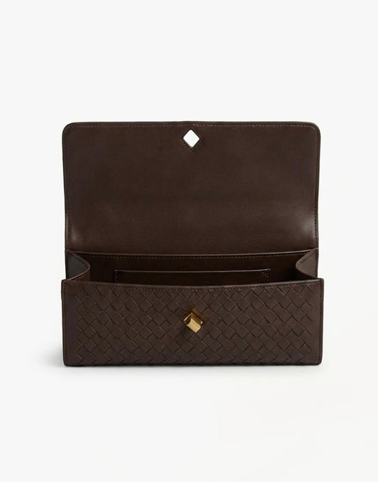 Donkerbruine PU Gouden Detail Clutch - Tas - Olivia & Kate