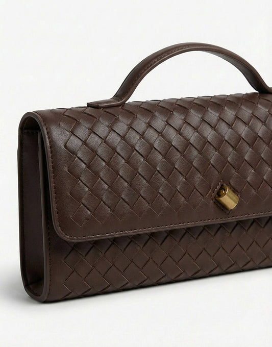 Donkerbruine PU Gouden Detail Clutch - Tas - Olivia & Kate