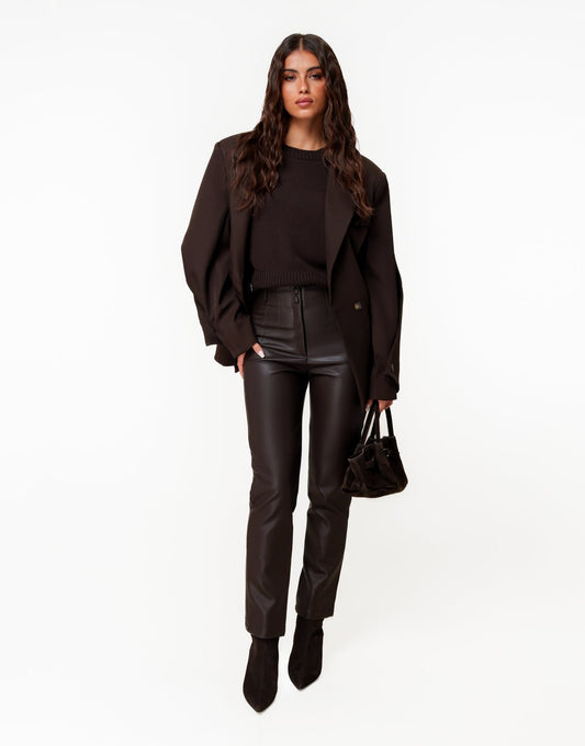 Donkerbruine PU Leren - Broek - Olivia & Kate