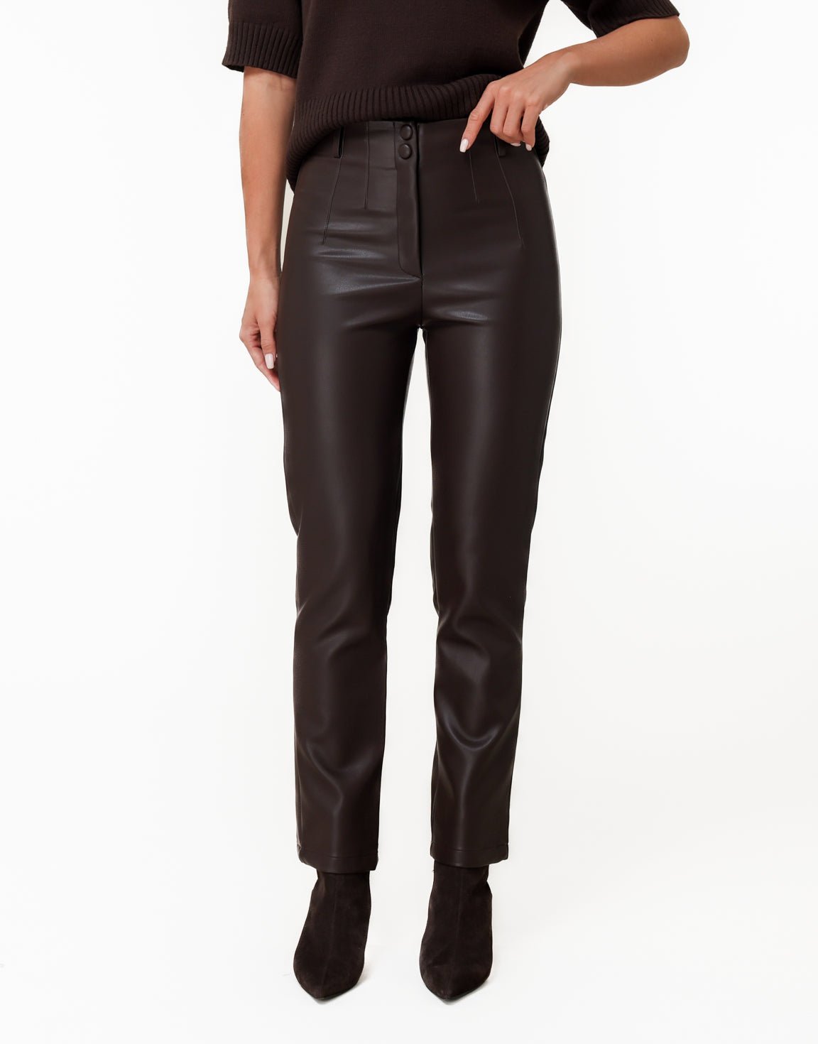 Donkerbruine PU Leren - Broek - Olivia & Kate