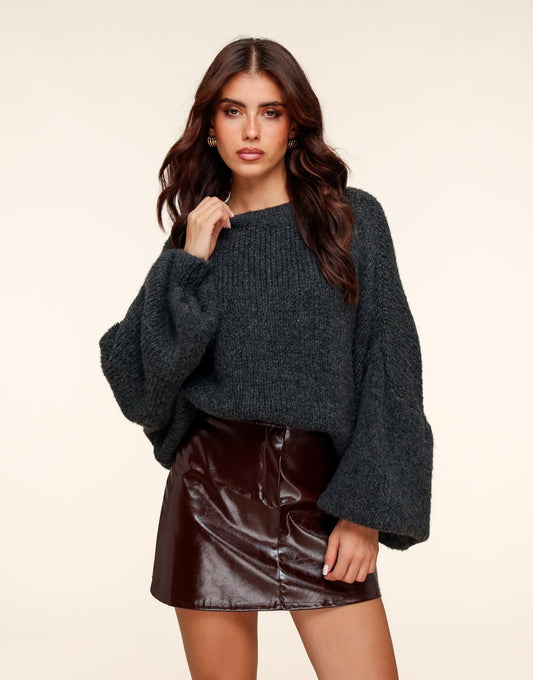 Donkerbruine PU Leren Glanzende - Rok - Olivia & Kate