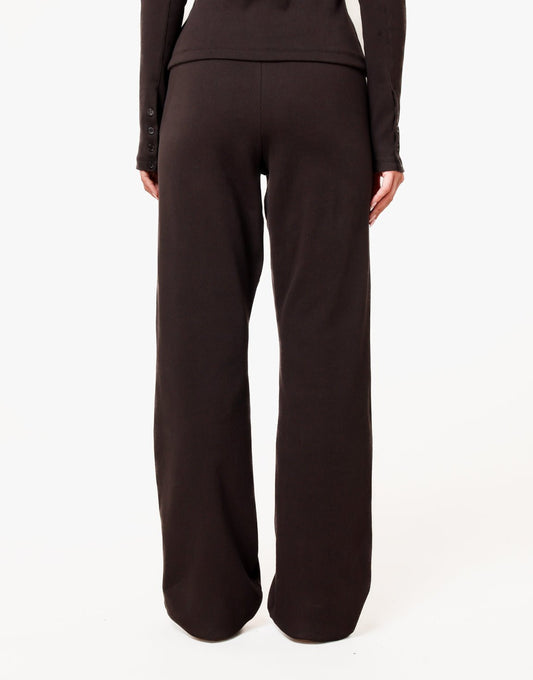 Donkerbruine Ribbel Lange Lounge - Broek - Olivia & Kate