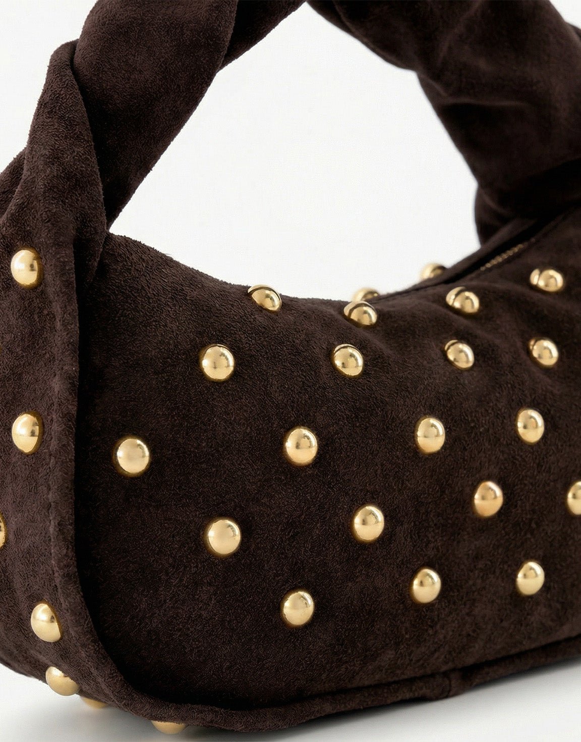 Donkerbruine Ronde Gouden Studs - Tas - Olivia & Kate