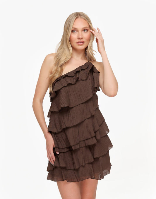 Donkerbruine Ruffel - Jurk - Olivia & Kate