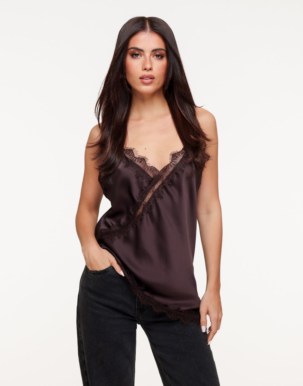 Donkerbruine Satijnen Kant - Top - Olivia & Kate