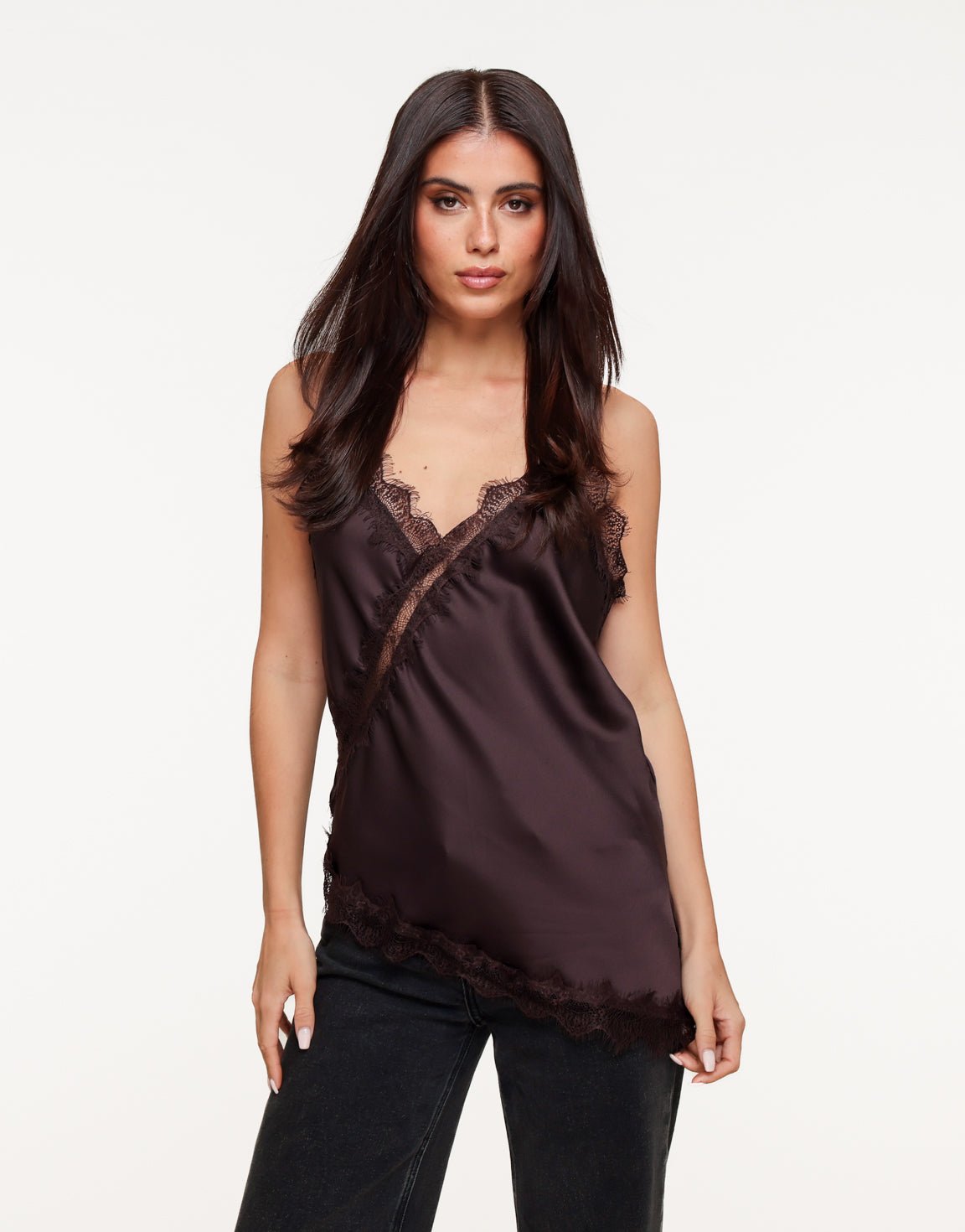 Donkerbruine Satijnen Kant - Top - Olivia & Kate