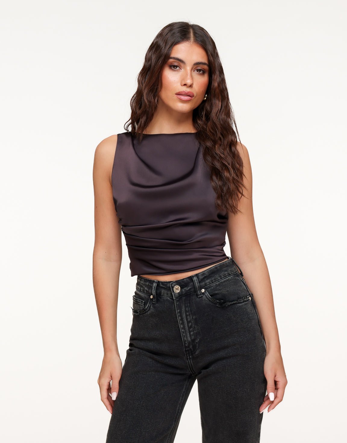 Donkerbruine Satijnen Open Rug - Top - Olivia & Kate