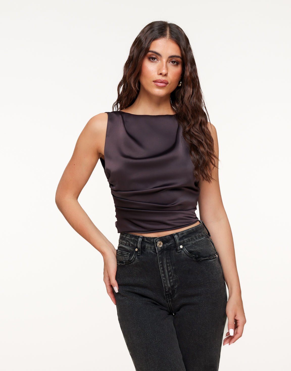 Donkerbruine Satijnen Open Rug - Top - Olivia & Kate