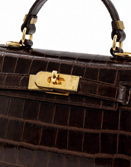 Donkerbruine Slangen Leren Gouden Detail - Tas - Olivia & Kate