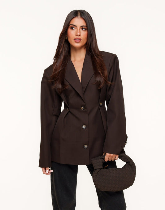 Donkerbruine Stevige Classic Detail - Blazer - Olivia & Kate