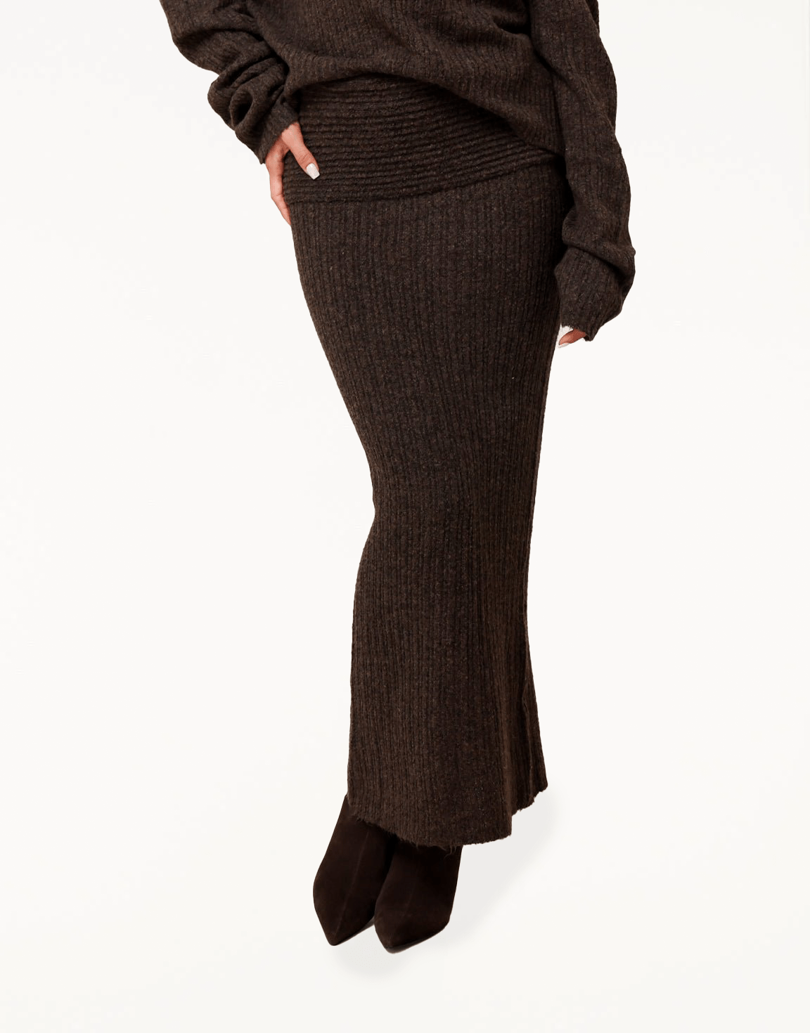 Donkerbruine Stevige Gebreide Maxi - Rok - Olivia & Kate