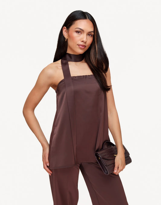 Donkerbruine Strapless Satijnen Sjaal Detail - Top - Olivia & Kate