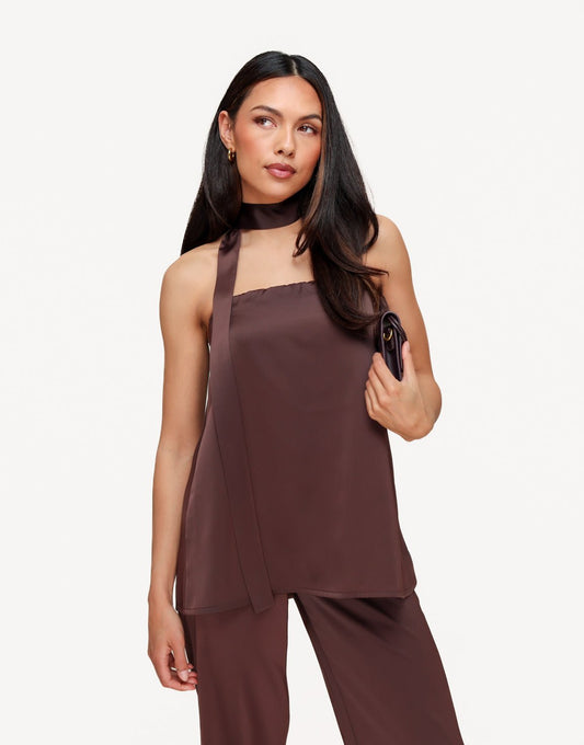Donkerbruine Strapless Satijnen Sjaal Detail - Top - Olivia & Kate