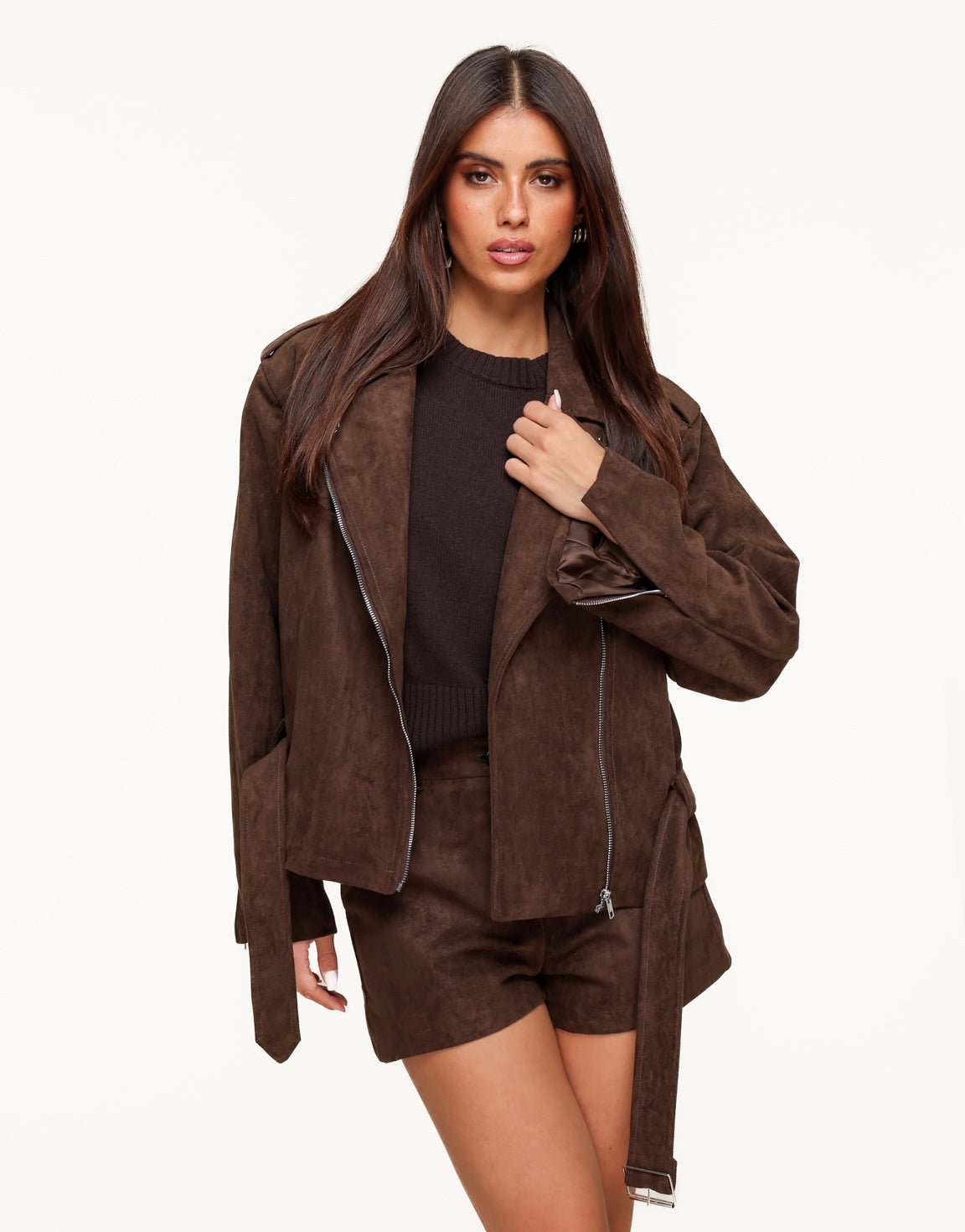 Donkerbruine Suede Biker - Set - Olivia & Kate