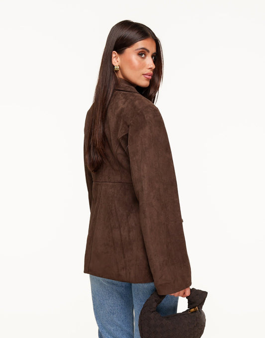 Donkerbruine Suede - Blazer - Olivia & Kate
