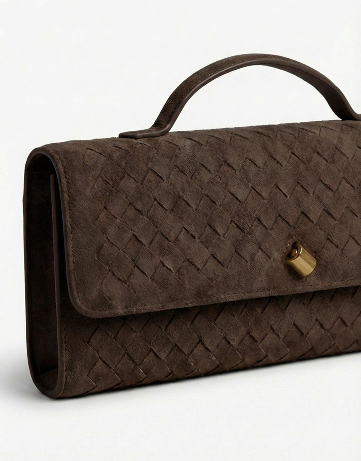 Dark Brown Suede Gold Detail Clutch - Bag - Olivia & Kate