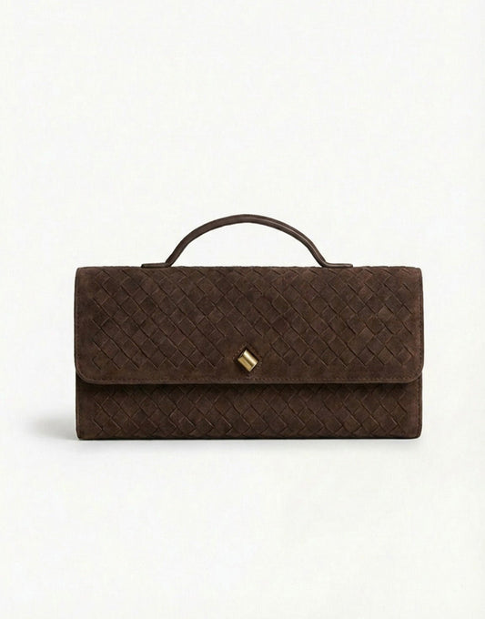 Donkerbruine Suede Gouden Detail Clutch - Tas - Olivia & Kate