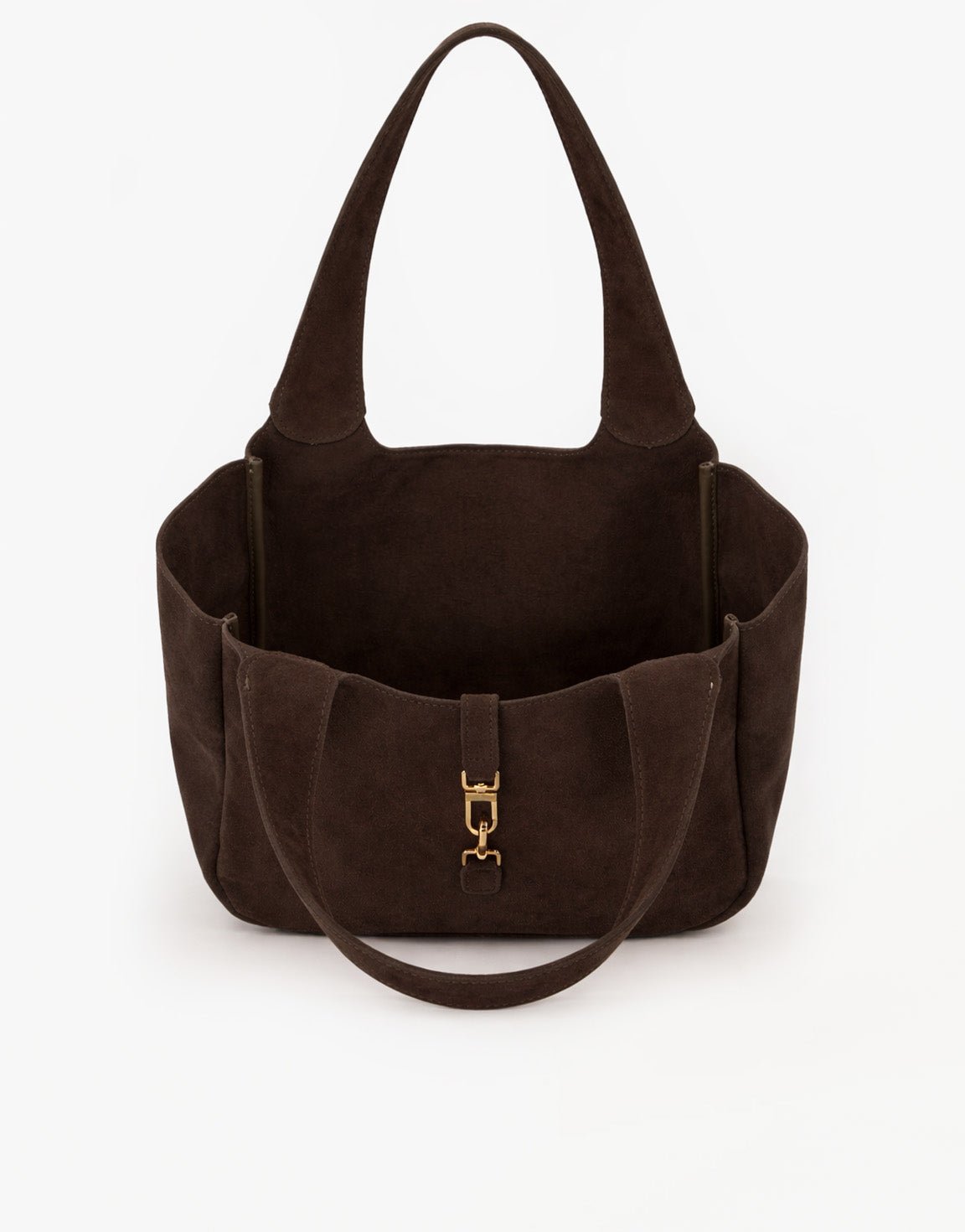 Donkerbruine Suede Gouden Detail Langwerpige - Tas - Olivia & Kate
