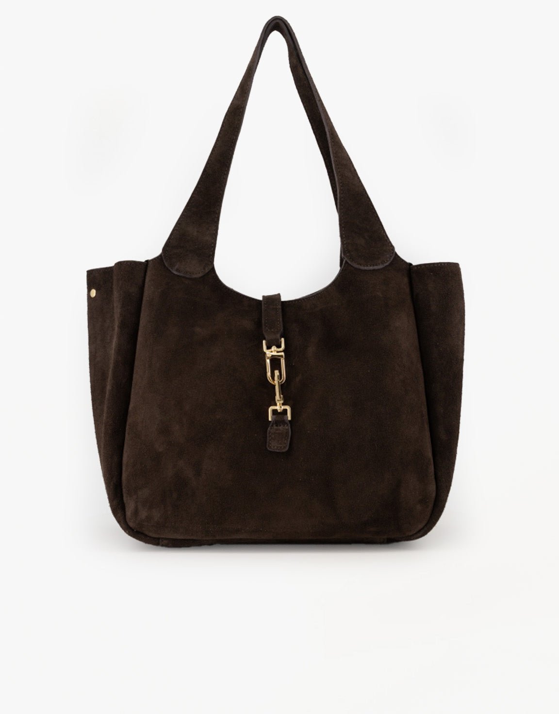 Donkerbruine Suede Gouden Detail Langwerpige - Tas - Olivia & Kate