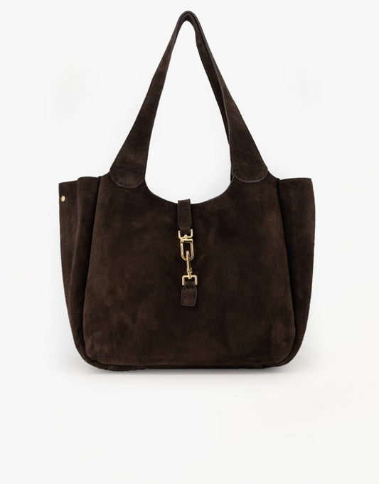 Donkerbruine Suede Gouden Detail Langwerpige - Tas - Olivia & Kate
