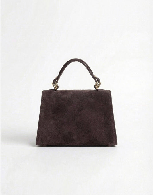 Dark Brown Suede Gold Detail - Bag - Olivia & Kate