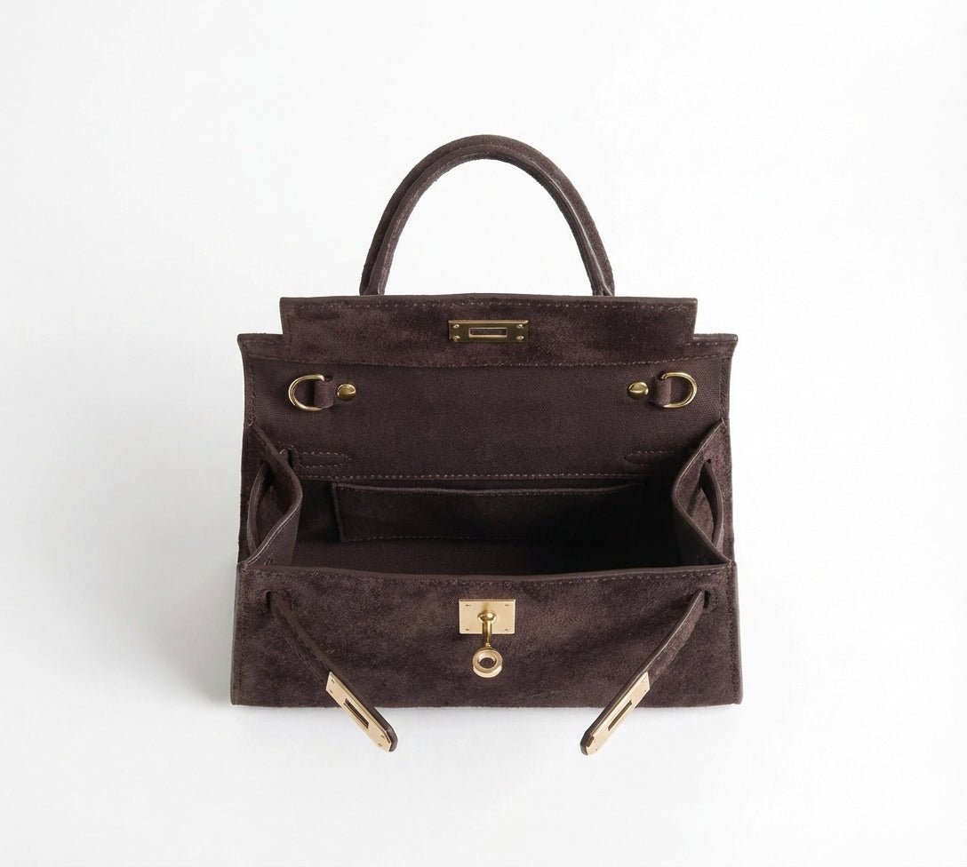 Donkerbruine Suede Gouden Detail - Tas - Olivia & Kate