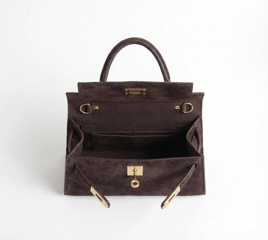 Donkerbruine Suede Gouden Detail - Tas - Olivia & Kate