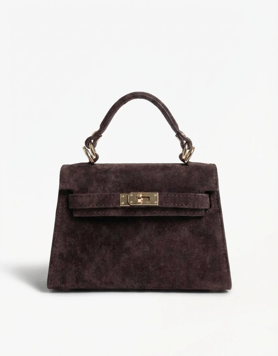 Donkerbruine Suede Gouden Detail - Tas - Olivia & Kate
