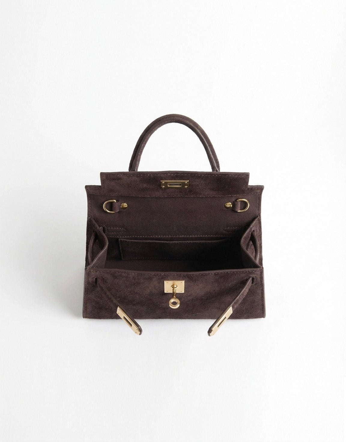 Donkerbruine Suede Gouden Detail - Tas - Olivia & Kate