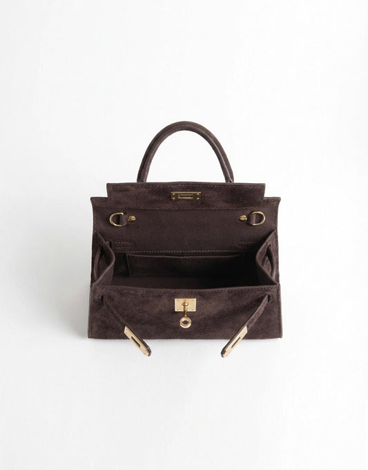 Donkerbruine Suede Gouden Detail - Tas - Olivia & Kate