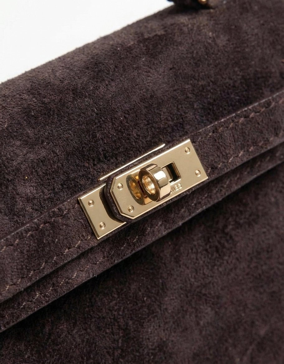 Donkerbruine Suede Gouden Detail - Tas - Olivia & Kate