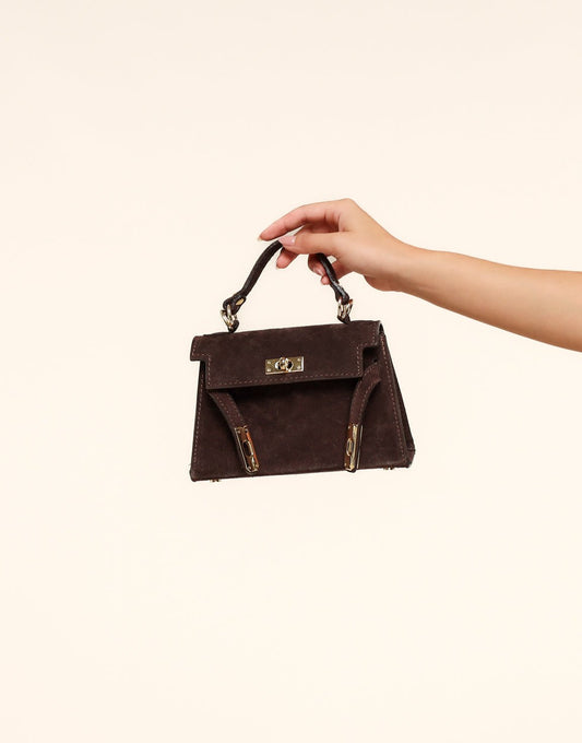 Donkerbruine Suede Gouden Detail - Tas - Olivia & Kate
