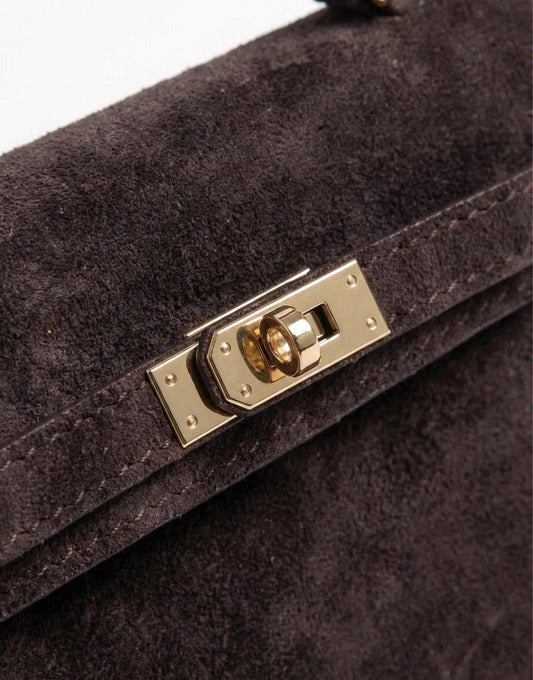 Donkerbruine Suede Gouden Detail - Tas - Olivia & Kate