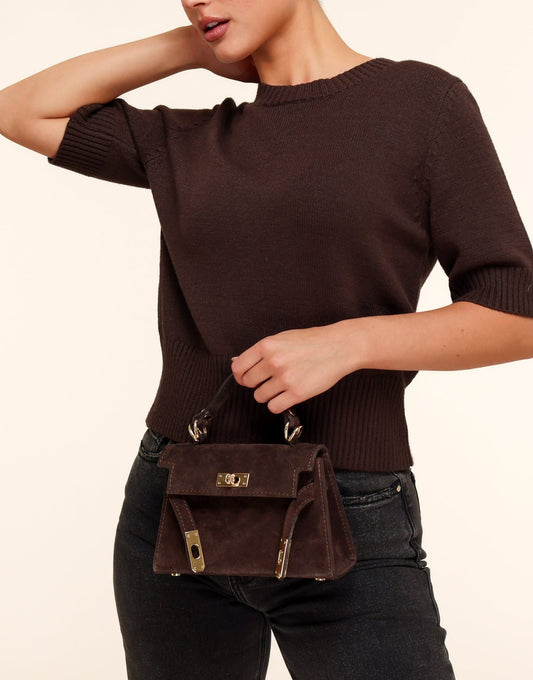Donkerbruine Suede Gouden Detail - Tas - Olivia & Kate