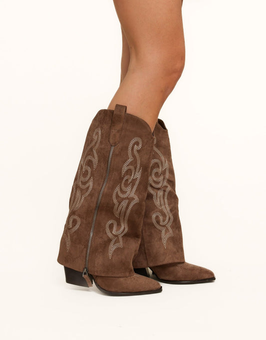 Donkerbruine Suede Overlap Rits - Laarzen - Olivia & Kate