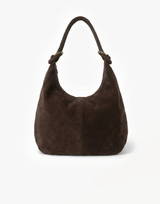 Donkerbruine Suede - Schoudertas - Olivia & Kate