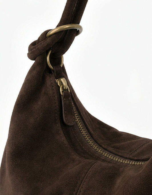 Donkerbruine Suede - Schoudertas - Olivia & Kate