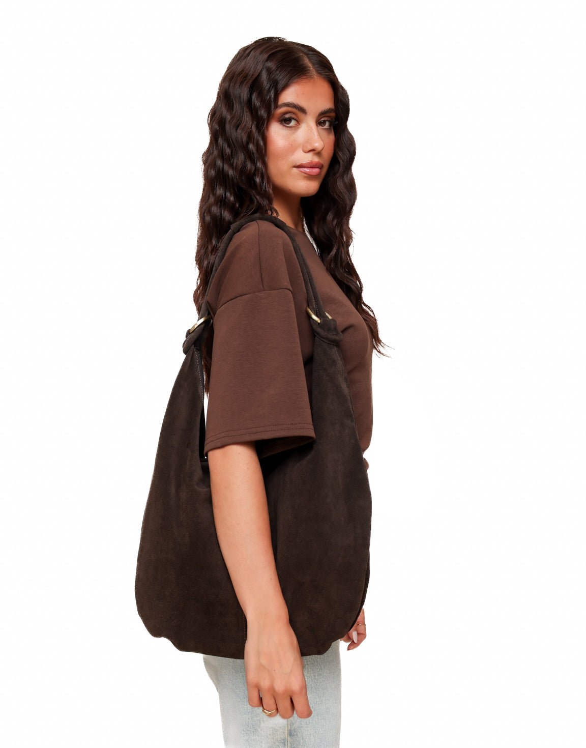 Donkerbruine Suede - Schoudertas - Olivia & Kate