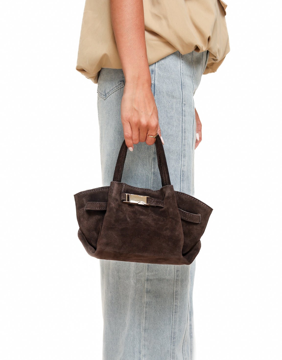 Donkerbruine Suede Shopper - Tas - Olivia & Kate